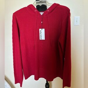 Kathy Ireland Hooded Knitted Sweater Vibrant Red Pullover. Size Medium. NWT.